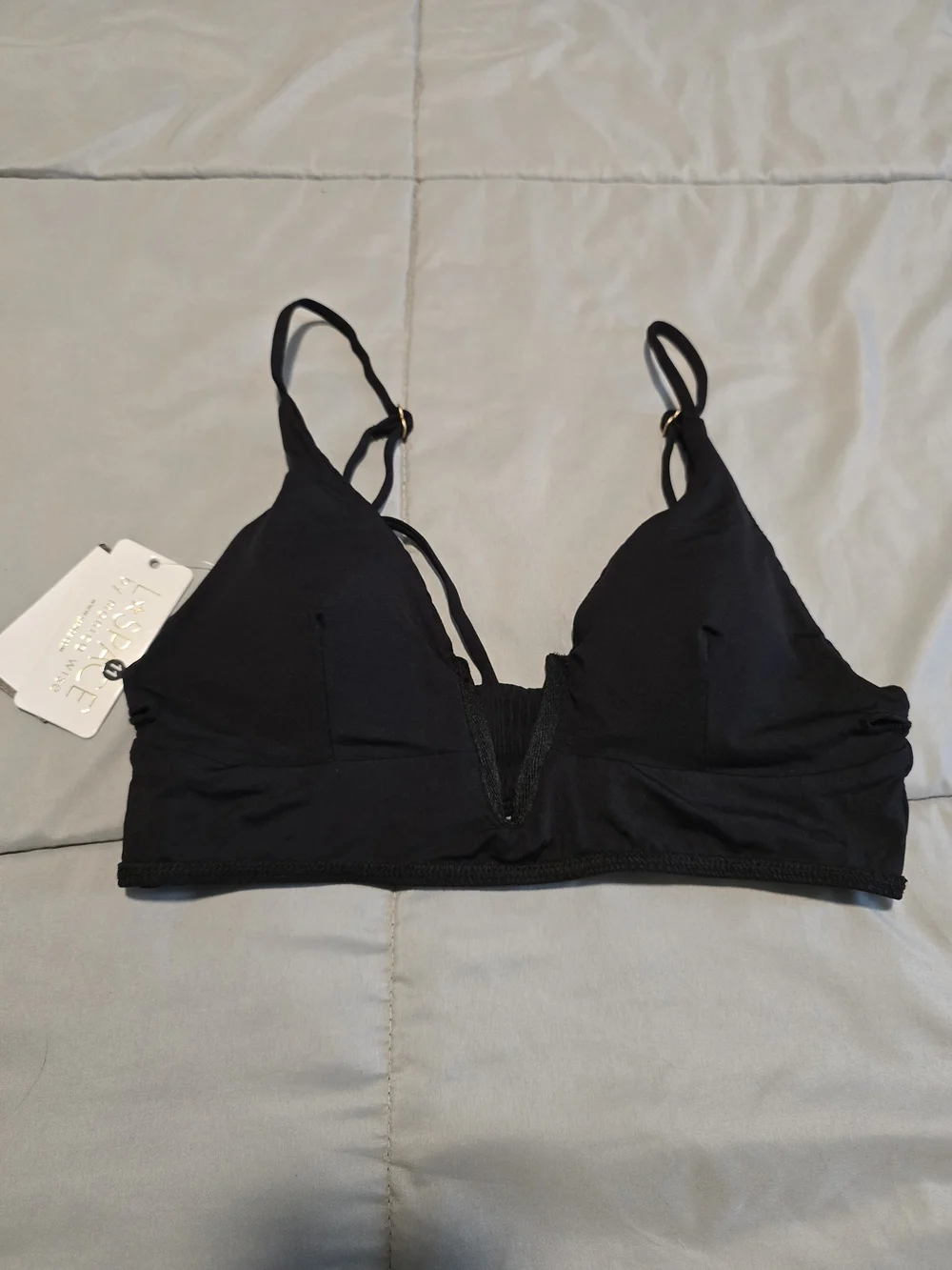 L*Space Siren Ribbed Plunge Bikini Top Black XL NWT Swimwear Bathing Suit